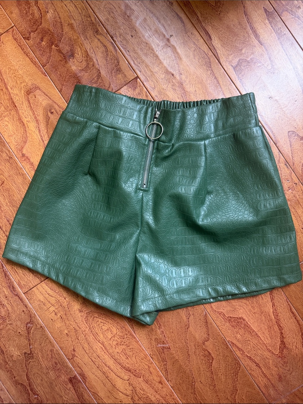High-Rise Green Croc-Embossed Faux Leather Women’s Shorts